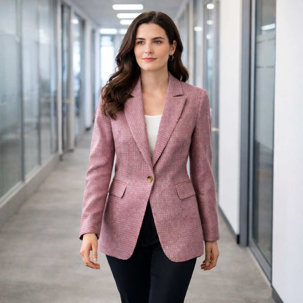 Elie Tahari T-Tahari Plaid Blazer Pink Multicolor Tailored Jacket Size Lg